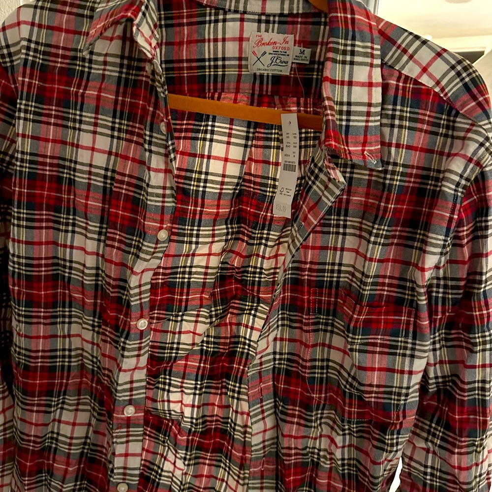 J. Crew Red and White Casual Button Down Shirt